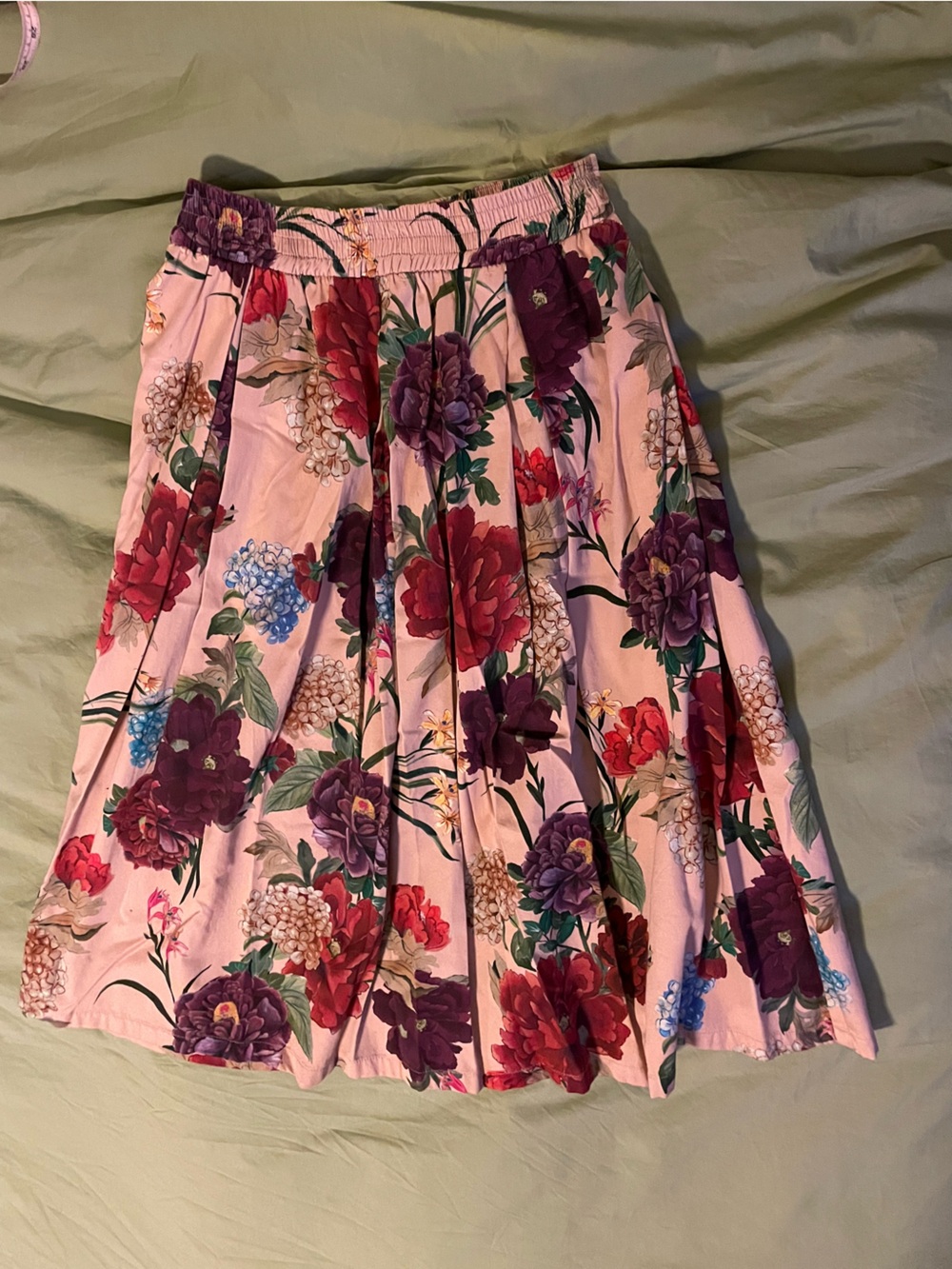 Zara Pink Floral Midi Skirt Cotton Blend Medium